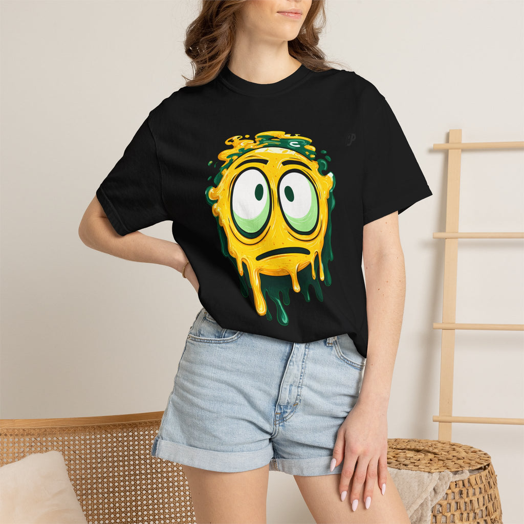 Melting Emoji Graphic Tee — Drippy Yellow Smiley T-Shirt