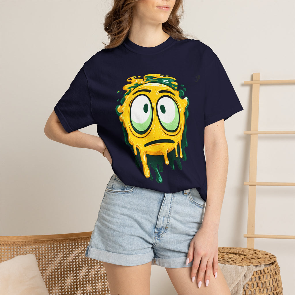 Melting Emoji Graphic Tee — Drippy Yellow Smiley T-Shirt