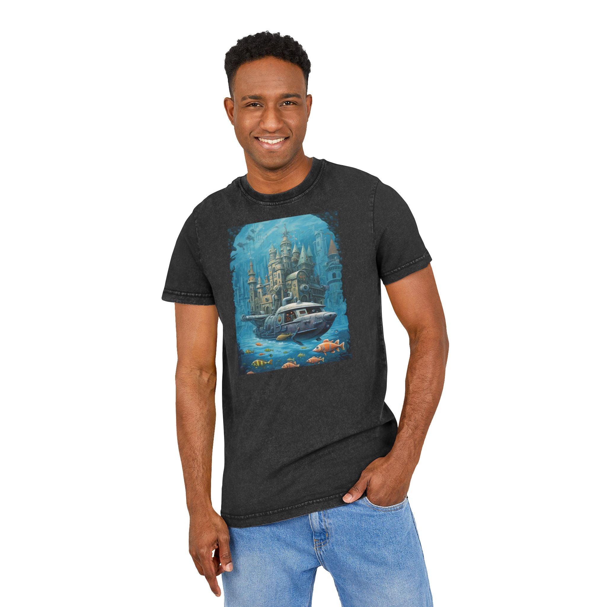 Underwater City Tee — Vintage Washed Submarine Graphic T‑Shirt