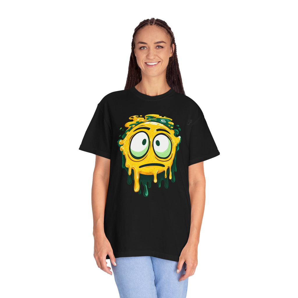 Melting Emoji Graphic Tee — Drippy Yellow Smiley T-Shirt