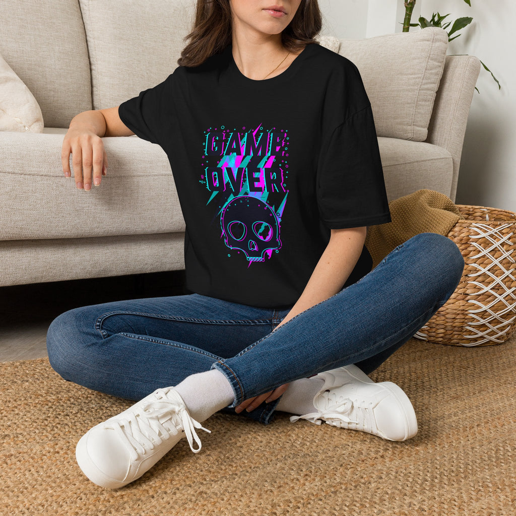 Game Over Skull T-Shirt — Retro Neon Gamer Tee