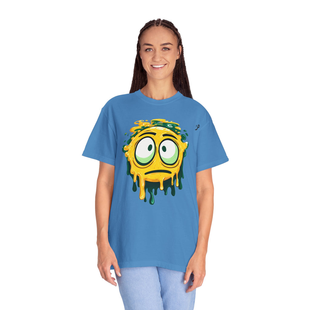 Melting Emoji Graphic Tee — Drippy Yellow Smiley T-Shirt