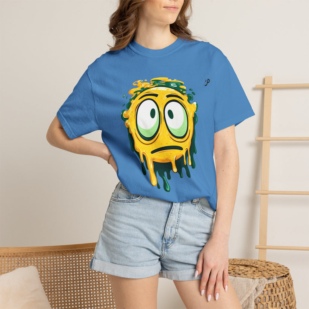 Melting Emoji Graphic Tee — Drippy Yellow Smiley T-Shirt