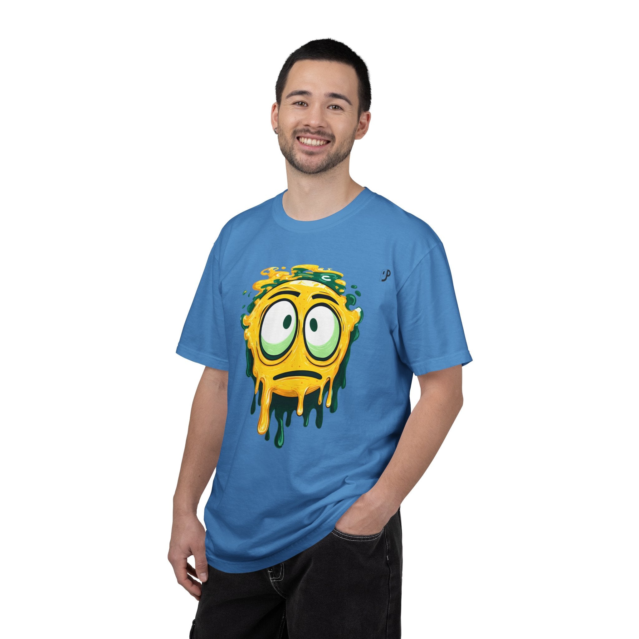 Melting Emoji Graphic Tee — Drippy Yellow Smiley T-Shirt