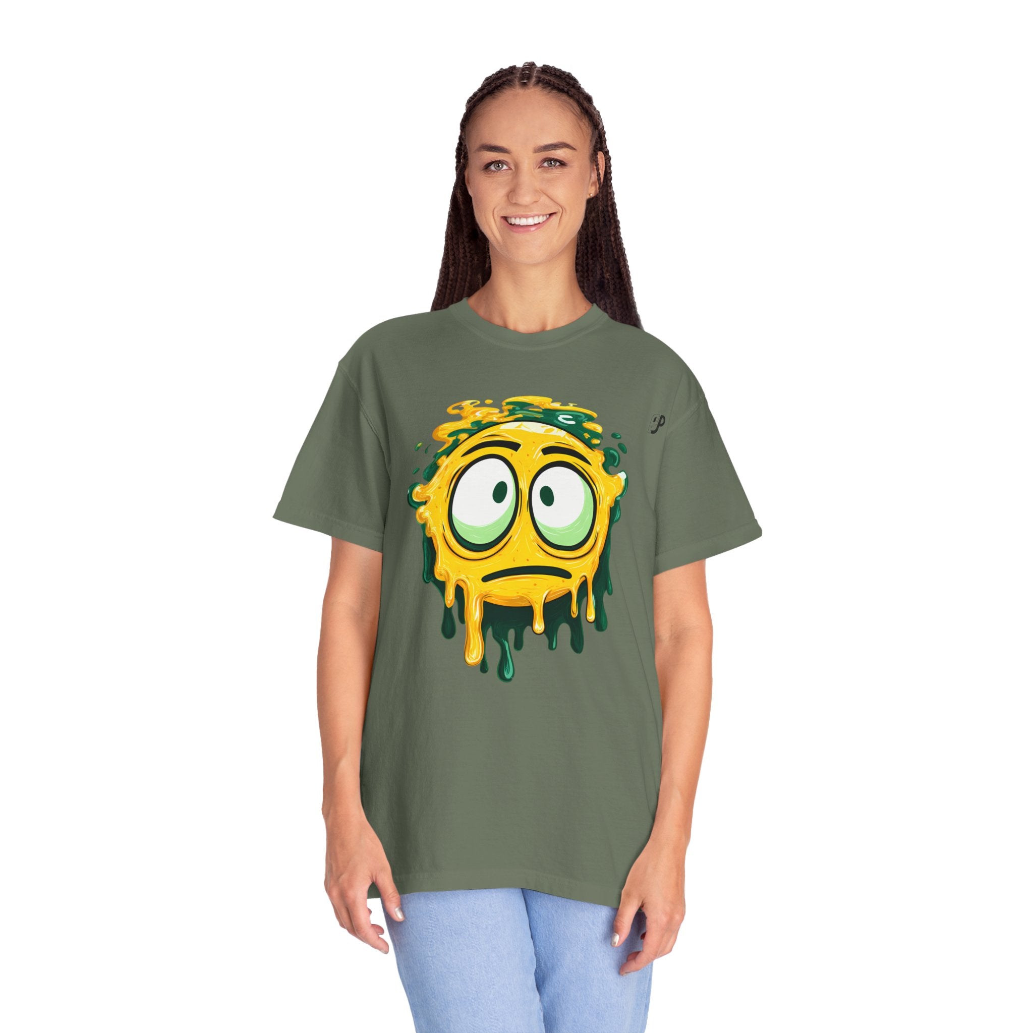 Melting Emoji Graphic Tee — Drippy Yellow Smiley T-Shirt